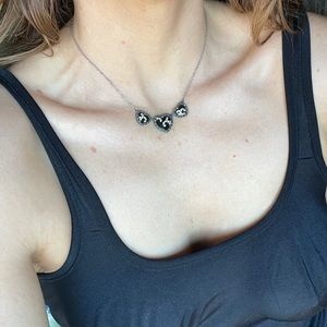 Nordstrom Pave Crystal black onyx gemstone three hearts necklace